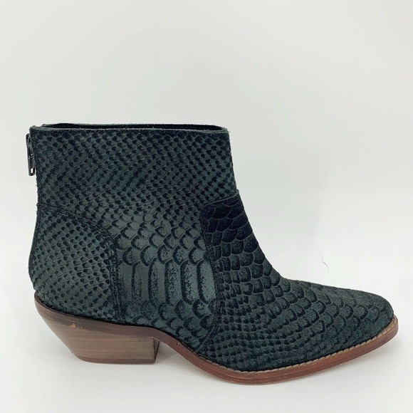Diba Shoes - Diba Zora Ankle Bootie Size 6.5M Black Suede Leather Embossed Almond Toe Western